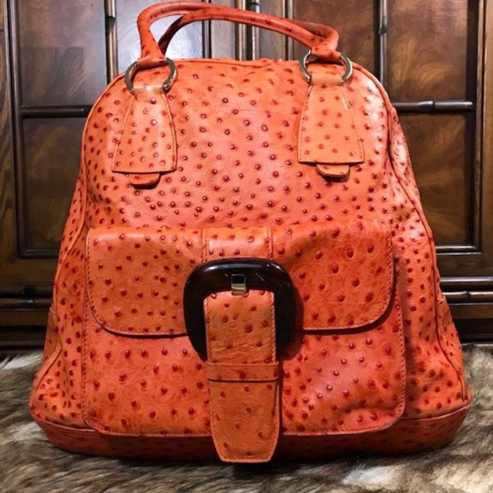 *Rare* Anne Klein Saffron Genuine Leather Ostrich Emb… Gem